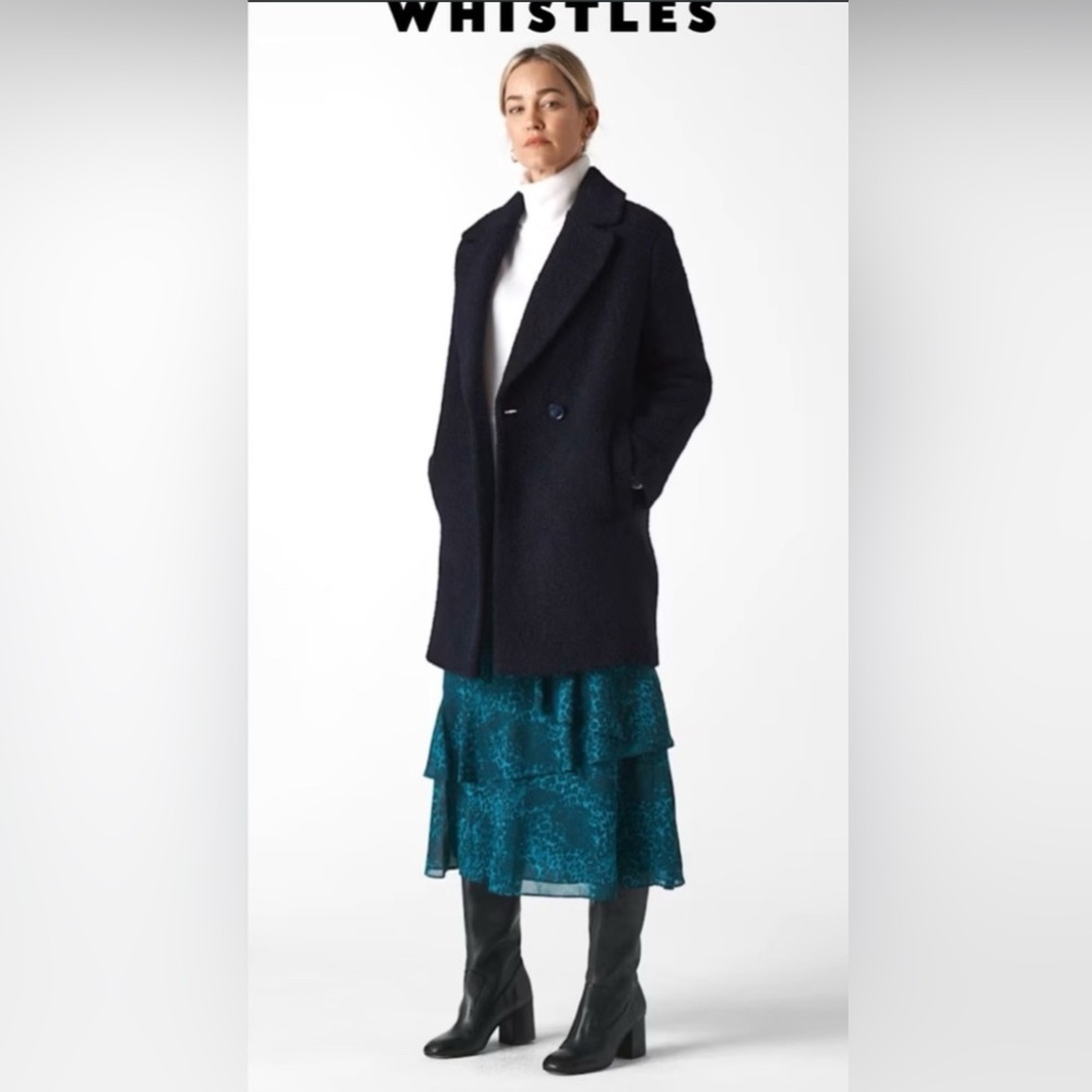 Whistles Navy Wool Blend Boucle Double breasted coat XS / S